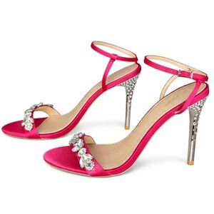 Jewel Badgley Mischka Ojai Fuchsia Satin Crystal Heels Women's 10